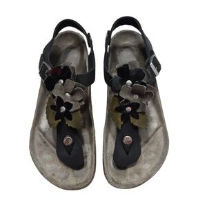 Birkenstock Kairo Flower Oiled Leather Sandals Black